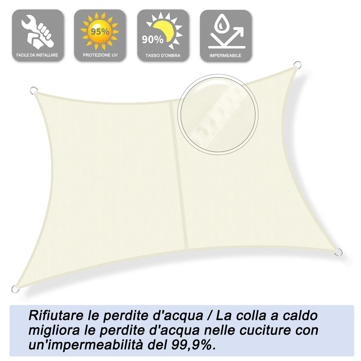 Sunnylaxx tenda a vela ombreggiante rettangolare