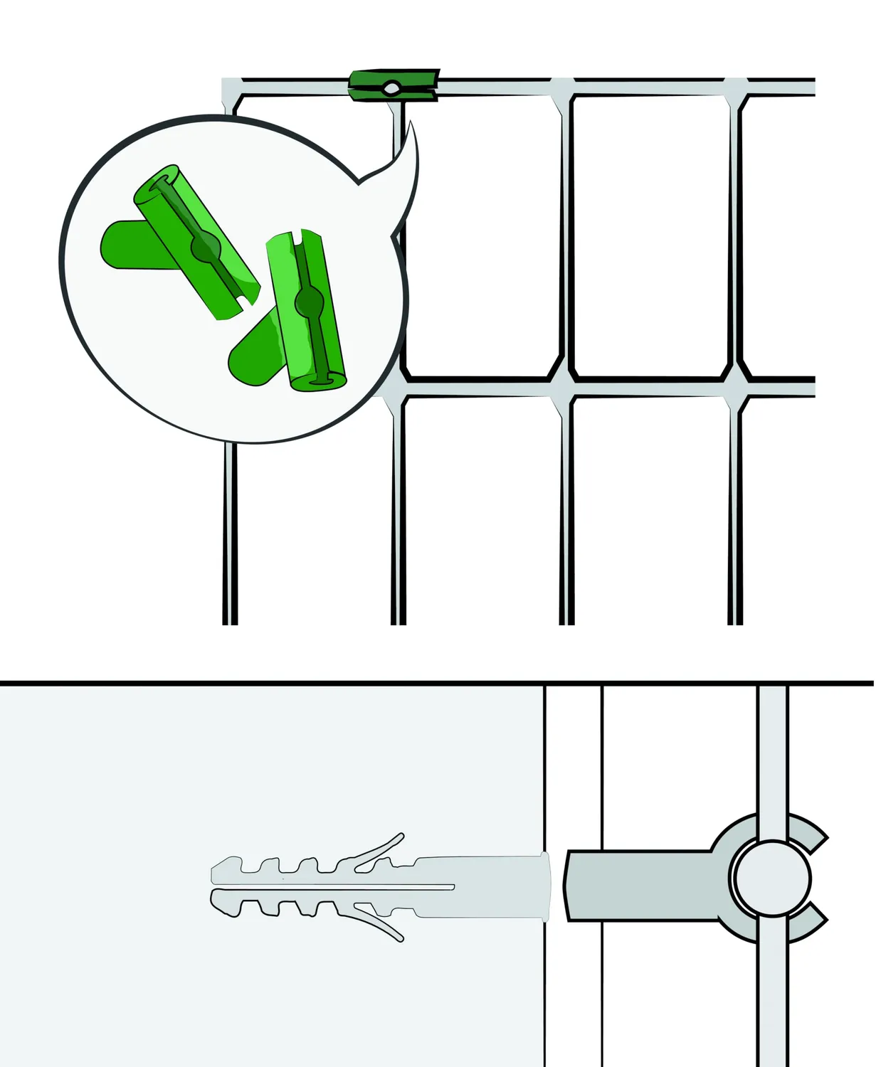 Fenceshop Clip Distanziali Rete Muro Verdi 6 Pezzi